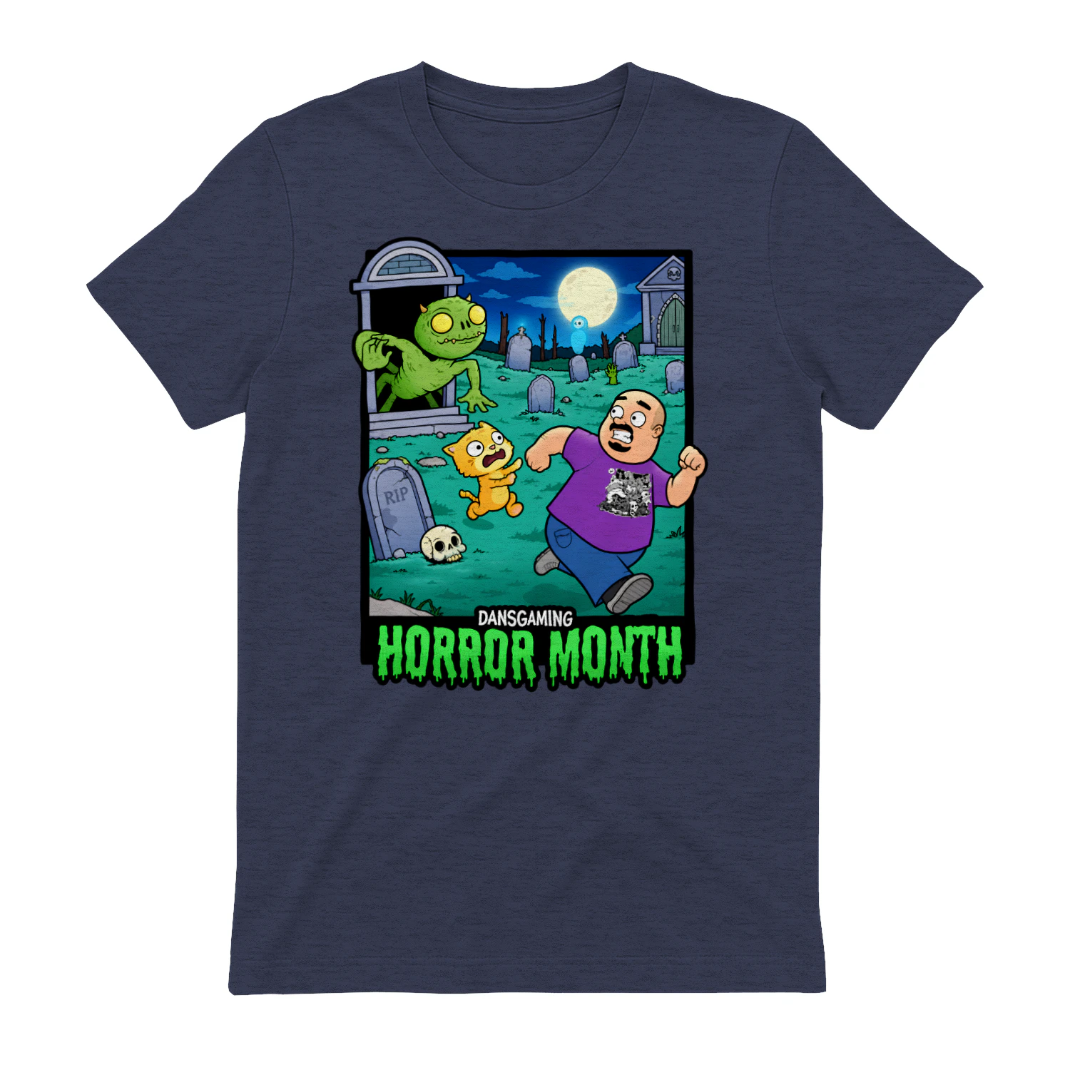 Dan’s Gaming Horror Month T-Shirt, Funny Halloween Monster Graveyard Graphic Tee