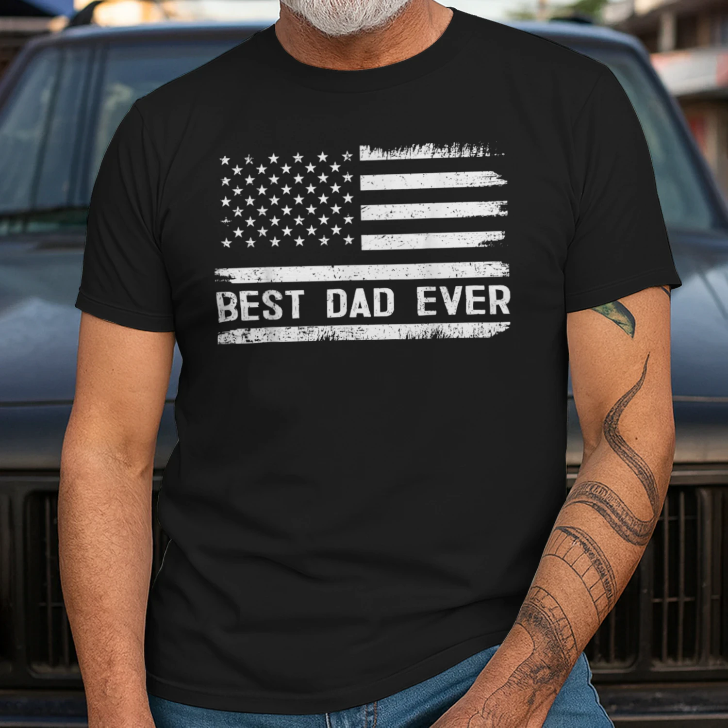 Best Dad Ever with US American Flag Gifts Fathers Day Dad Classic Unisex T-shirt