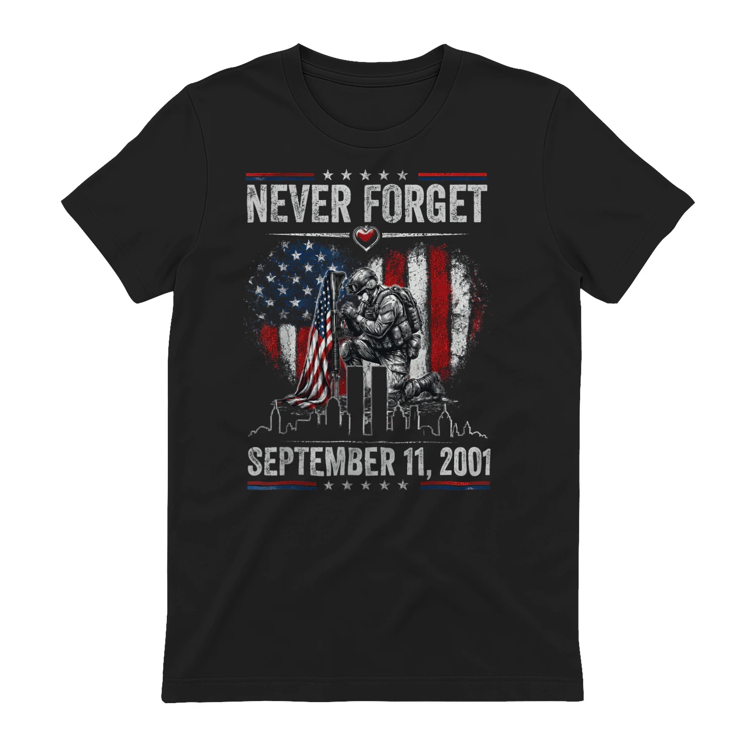 Never Forget September 11 2001 Memorial Day American Flag T-Shirt