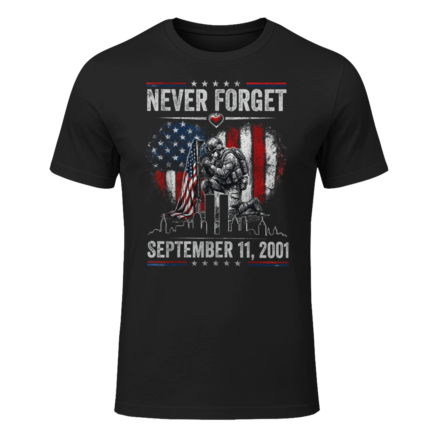 Never Forget September 11 2001 Memorial Day American Flag T-Shirt