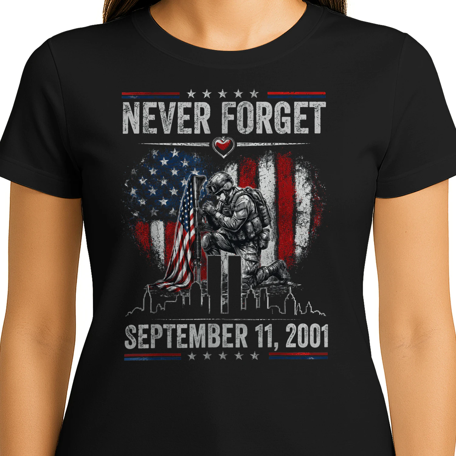 Never Forget September 11 2001 Memorial Day American Flag T-Shirt
