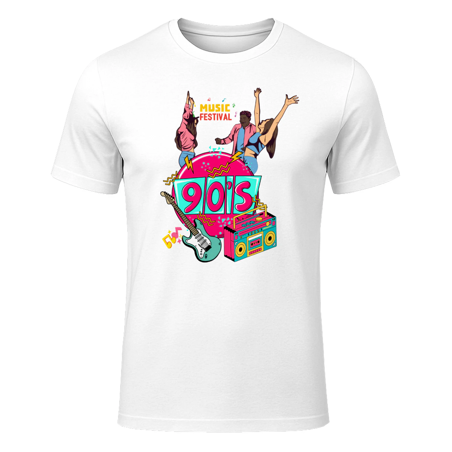 Pembe ve Beyaz Retro 90'lar Müzik Festivali Tişört