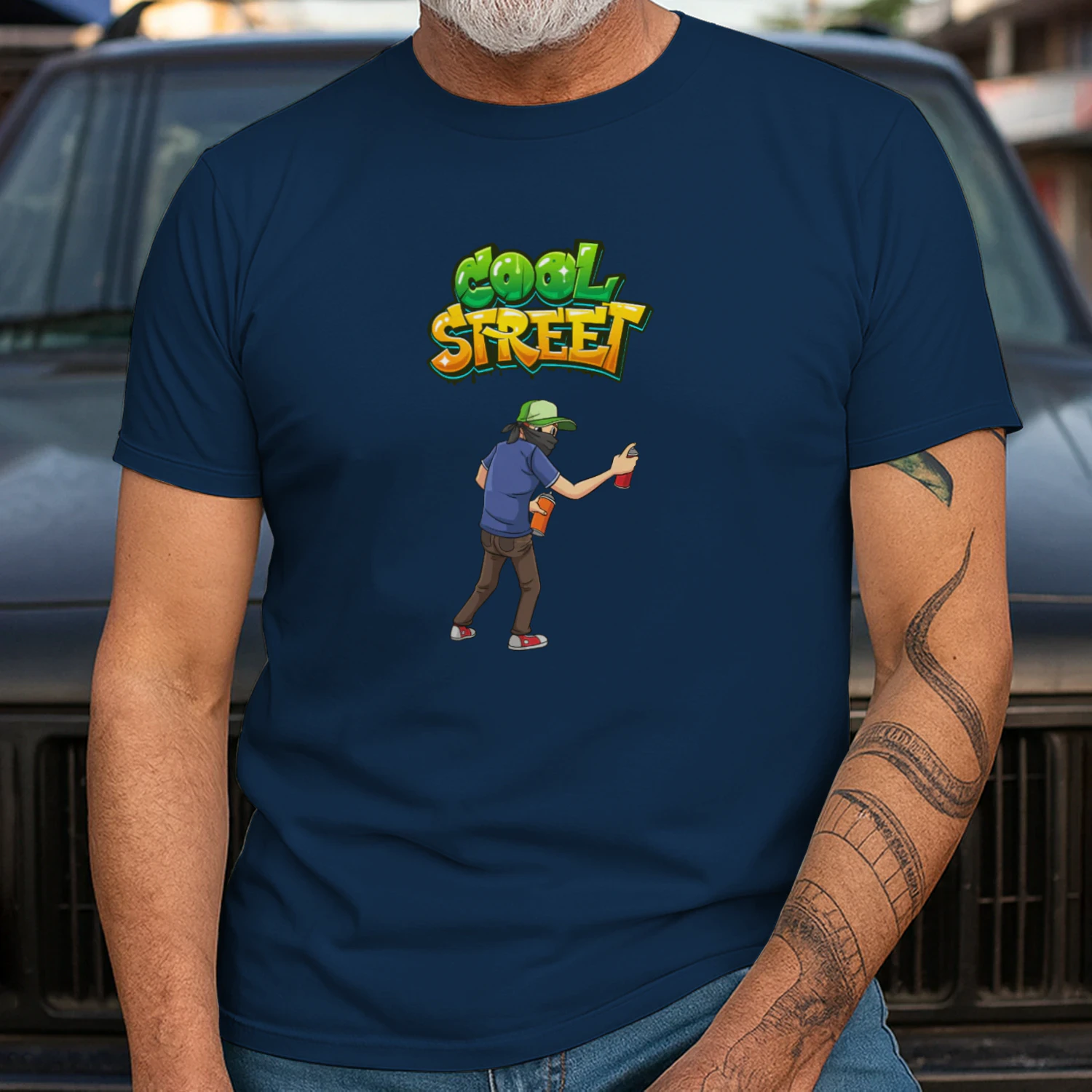 White Green and Blue Dynamic Graffiti T-Shirt 