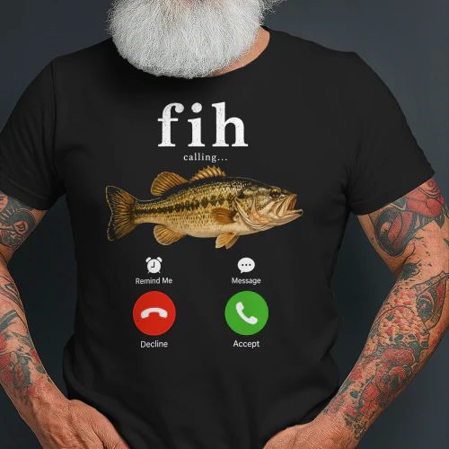 Fih Calling Remind me Message Decline Accept Phone Call Fish T-Shirt