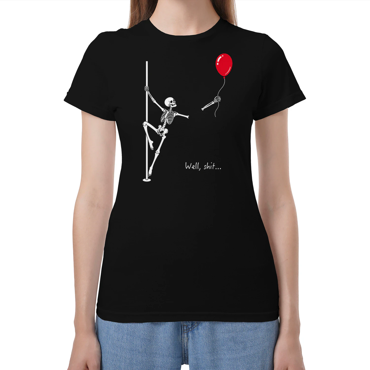 Skeleton Pole Dance with Red Balloon
