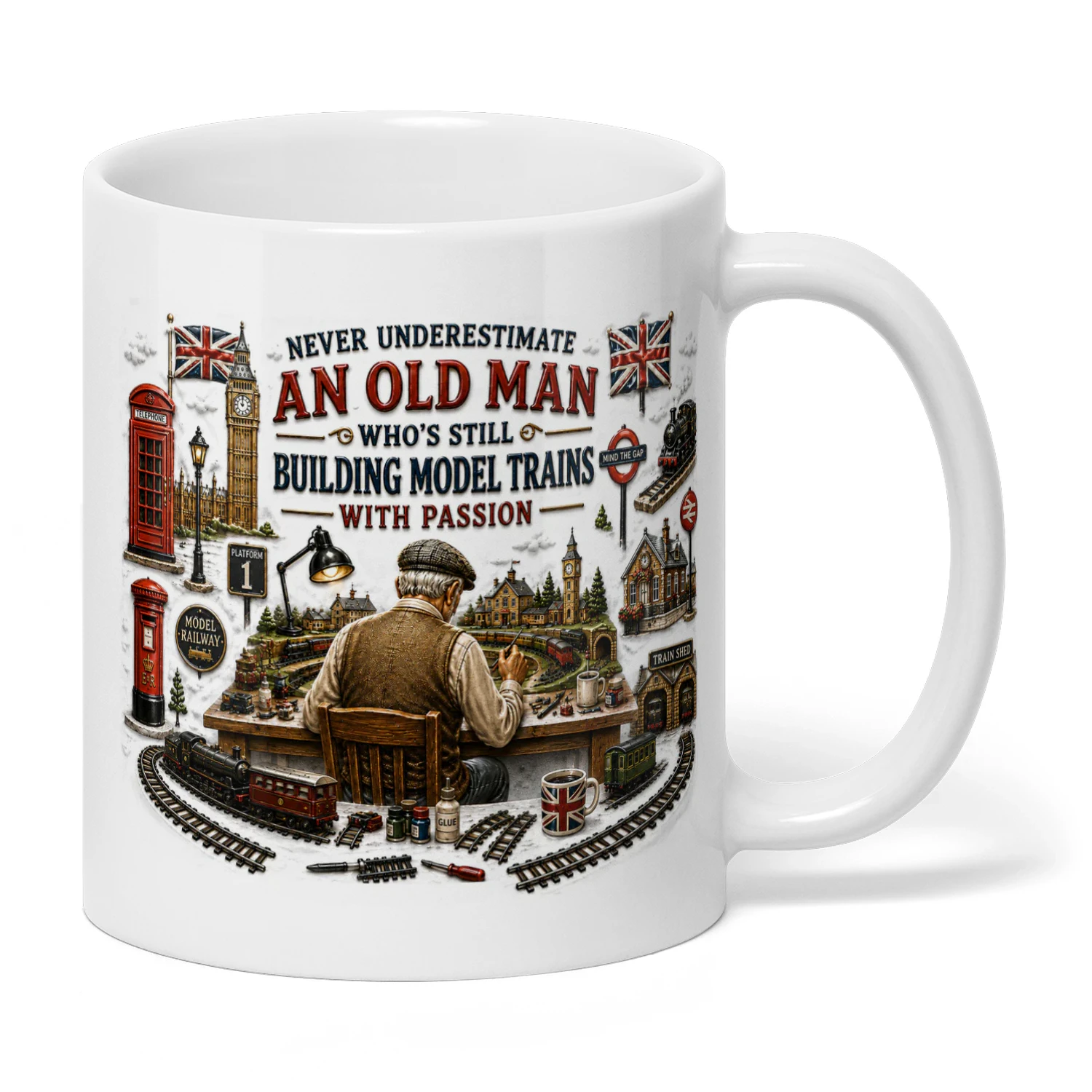 TEU0031 Never Underestimate An Old Man Building Model Trains With Passion Mug