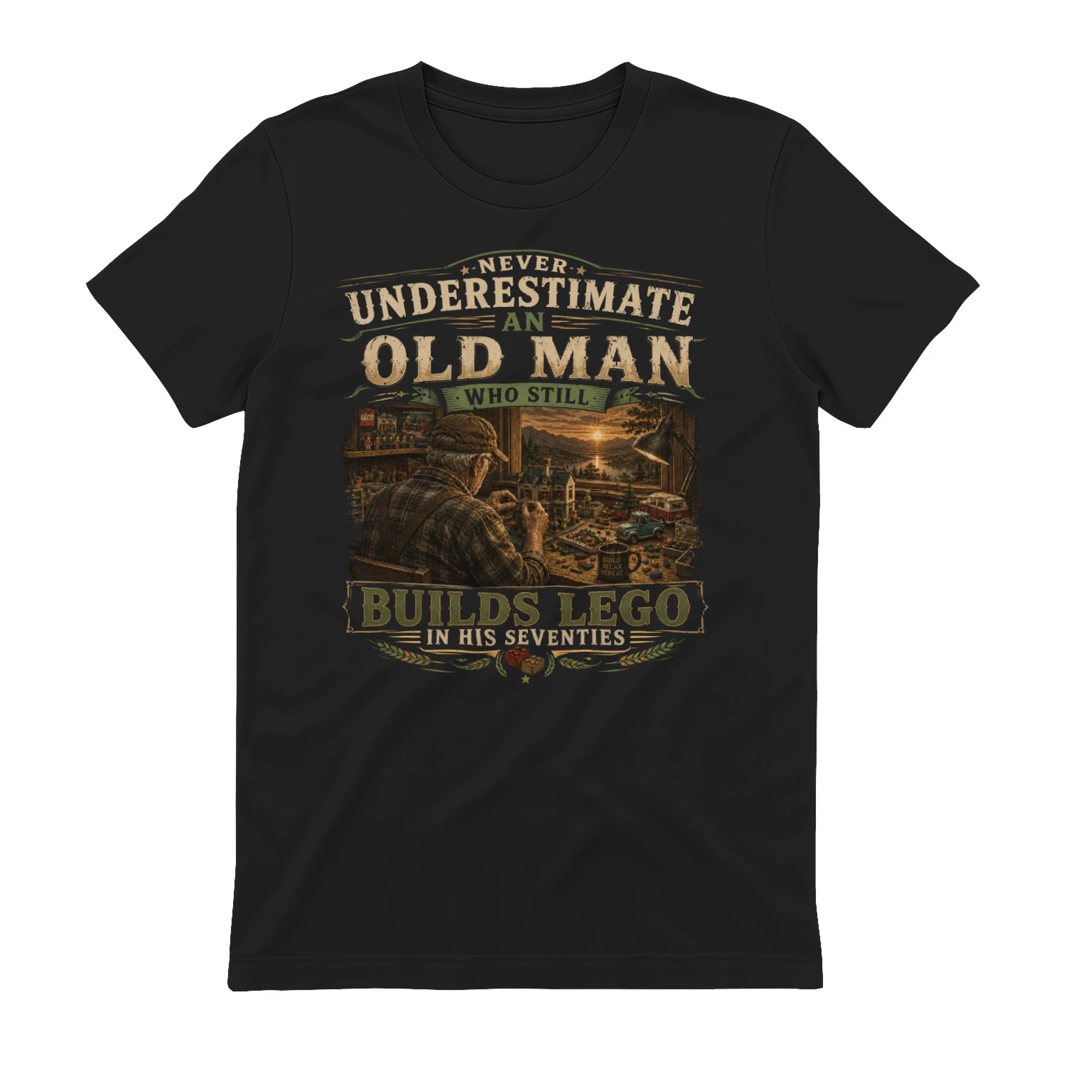 TEU0016 Never Underestimate An Old Man Who Builds Lego T-Shirt