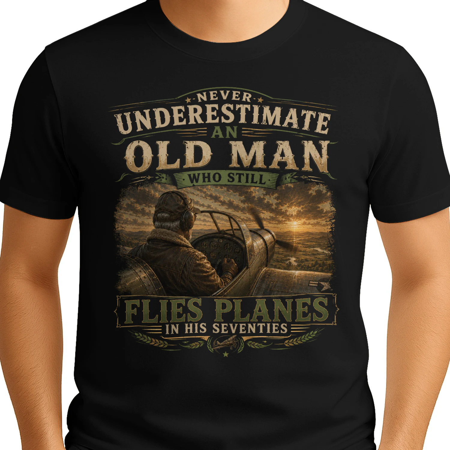TEU0021 Never Underestimate An Old Man Who Flies Planes T-Shirt