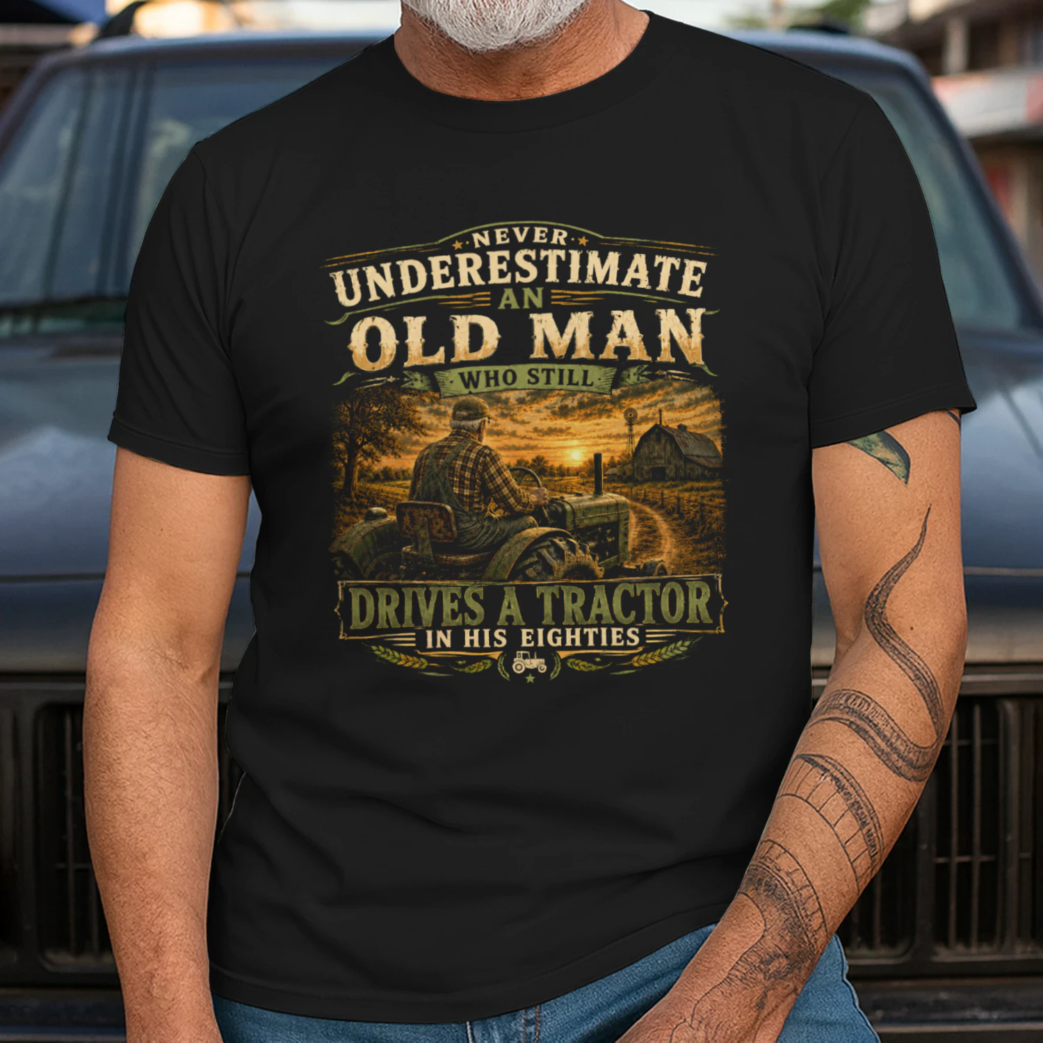 TEU0617 Drives A Tractor In His Eighties