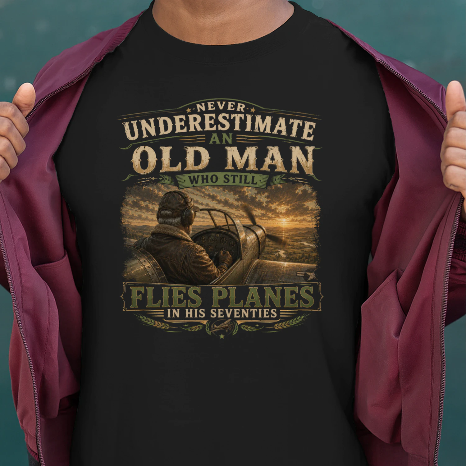 TEU0021 Never Underestimate An Old Man Who Flies Planes T-Shirt
