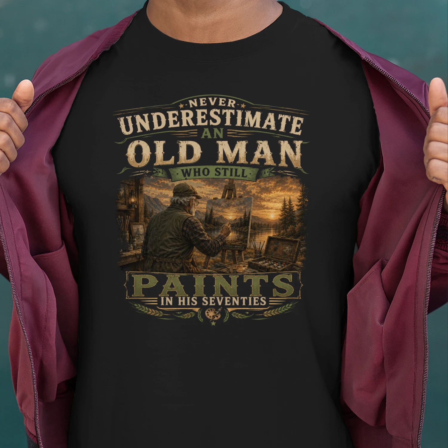 TEU0024 Never Underestimate An Old Man Who Paints T-Shirt