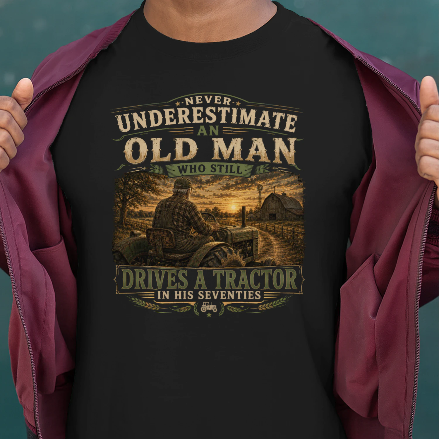 Never Underestimate An Old Man Who Drives A Tractor T-Shirt