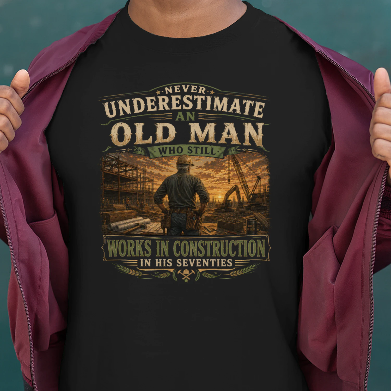 Never Underestimate An Old Man Who Works In Construction T-Shirt