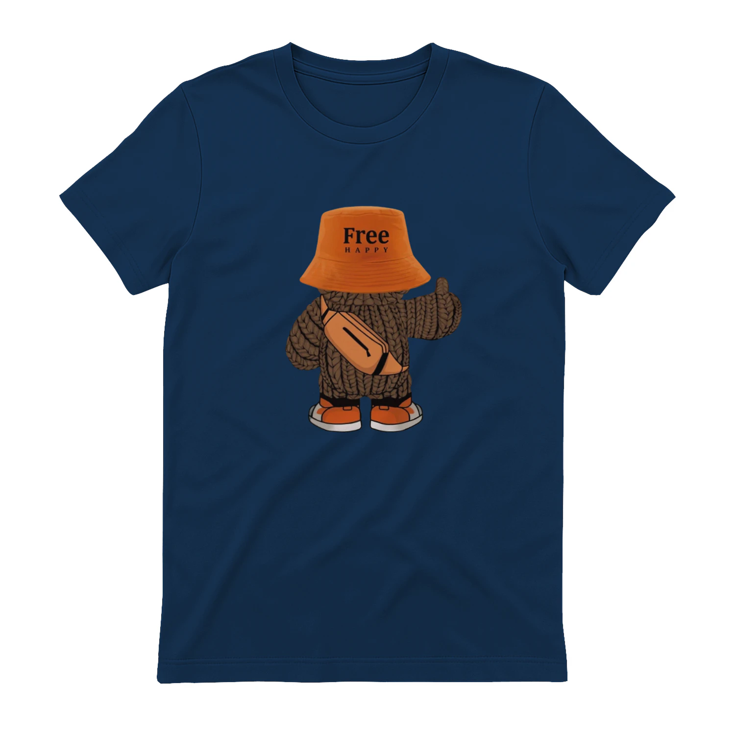 Unisex Softstyle Tee – “Free Happy” Cartoon Streetwear Design, Soft Cotton Casual T-Shirt