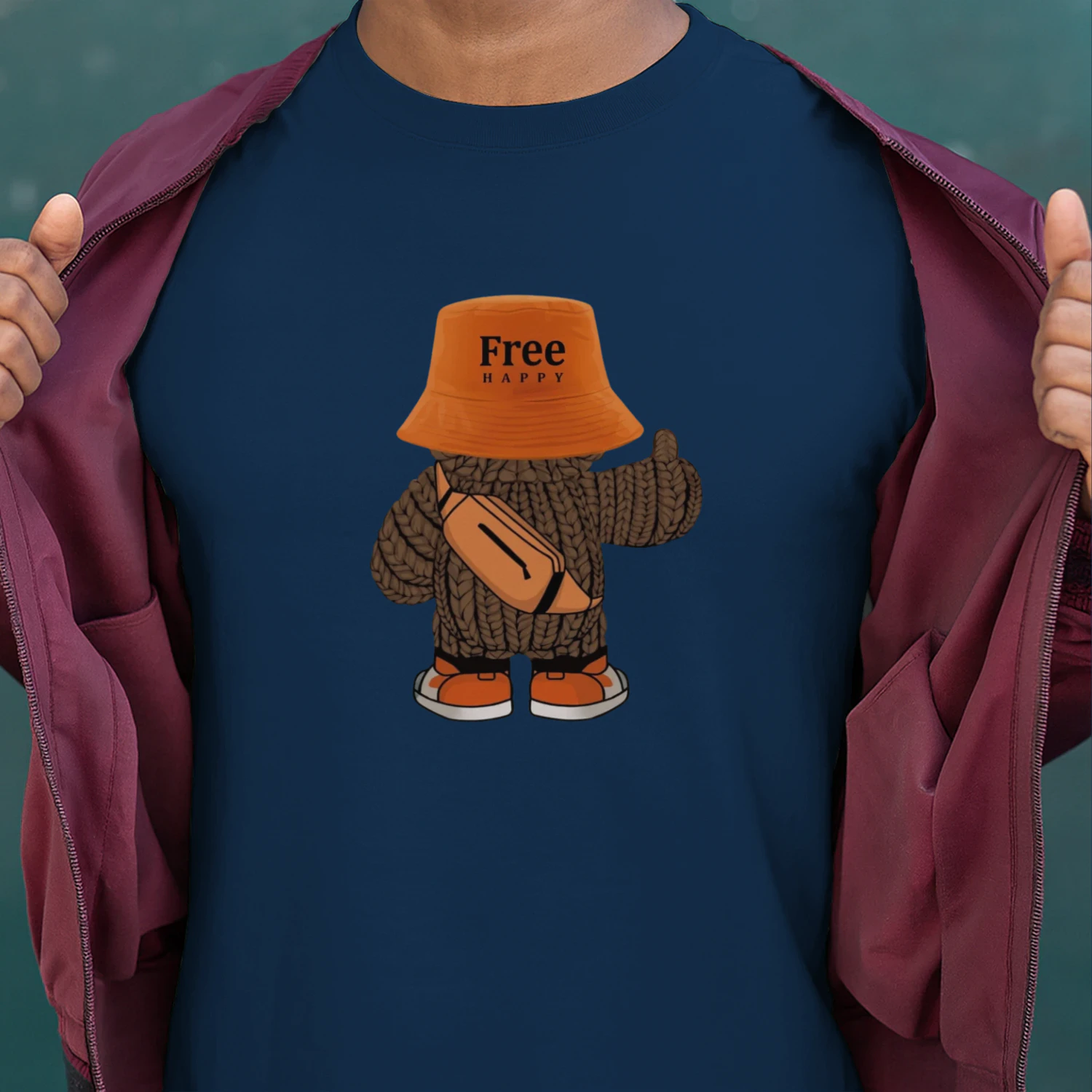 Unisex Softstyle Tee – “Free Happy” Cartoon Streetwear Design, Soft Cotton Casual T-Shirt