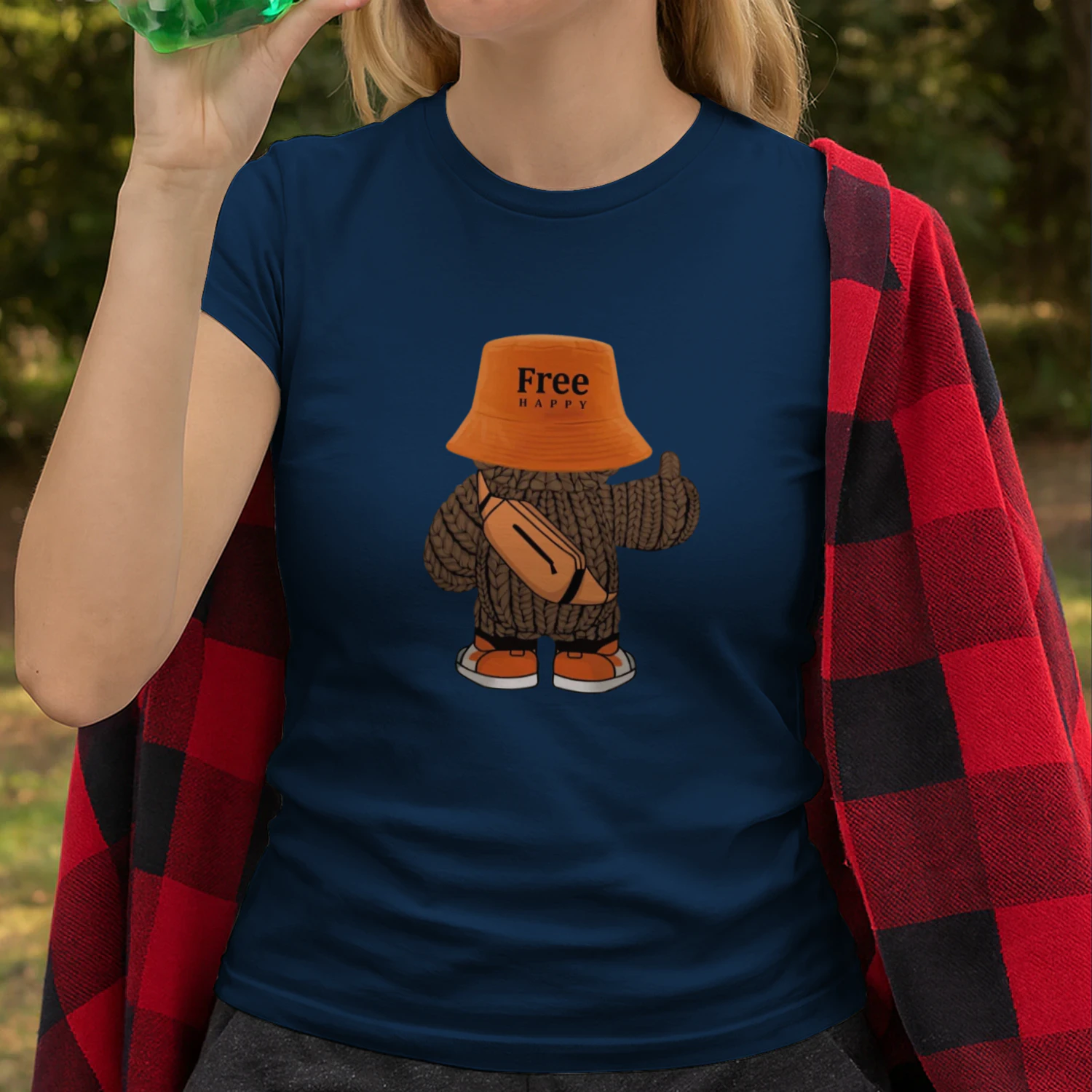 Unisex Softstyle Tee – “Free Happy” Cartoon Streetwear Design, Soft Cotton Casual T-Shirt