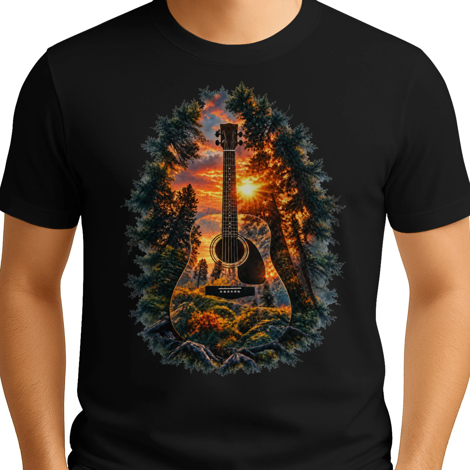 Guitar Fiery Sunset Forest
