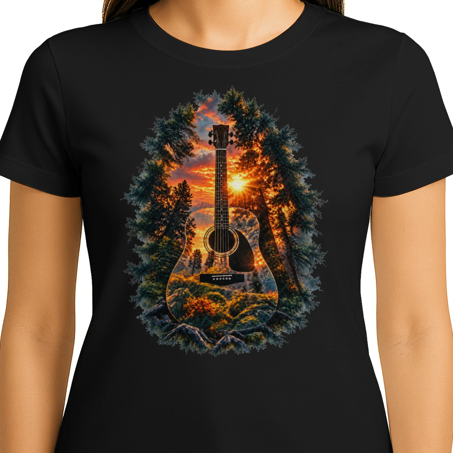 Guitar Fiery Sunset Forest
