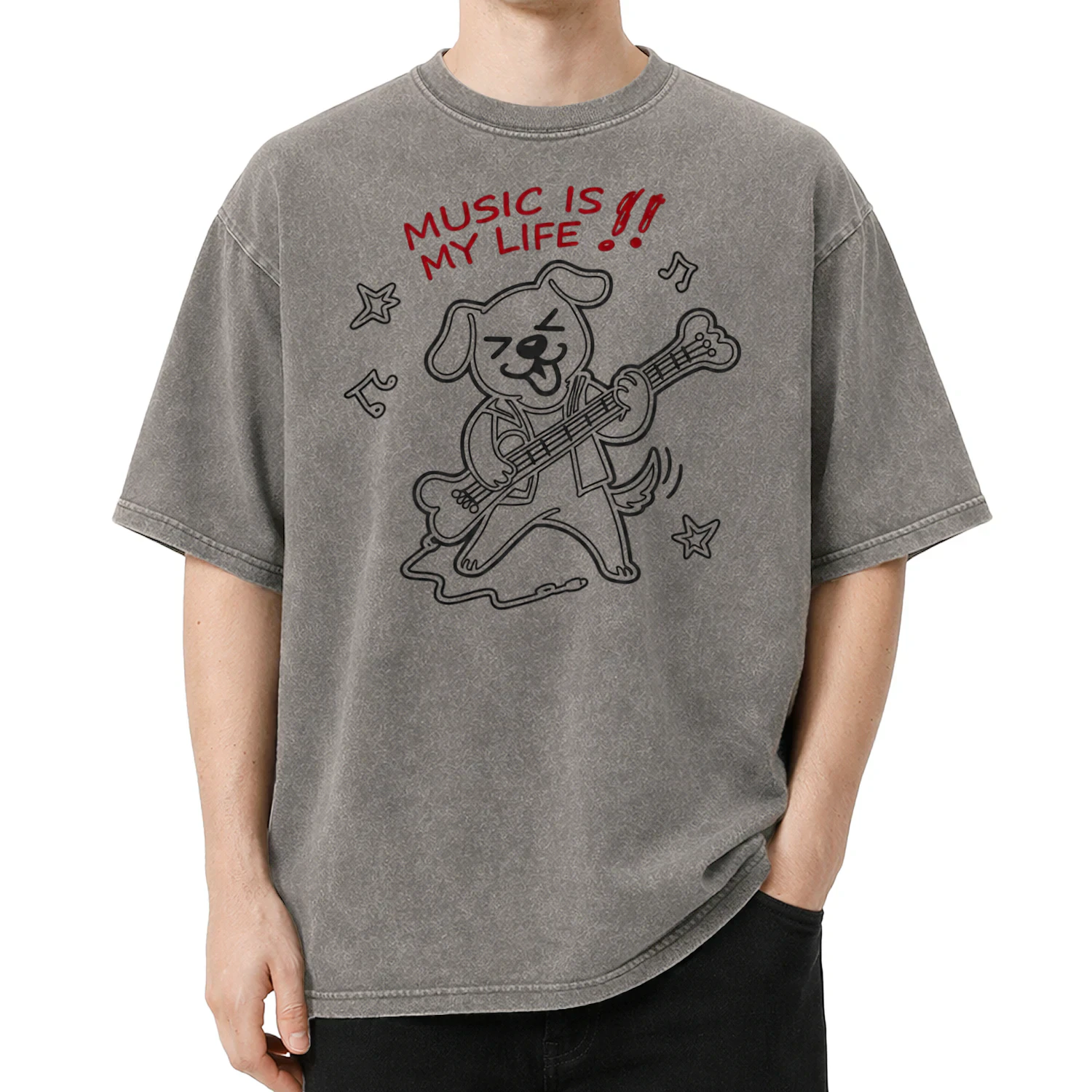 MUSIC IS MY LIFE — Acid Washed Graphic Tee