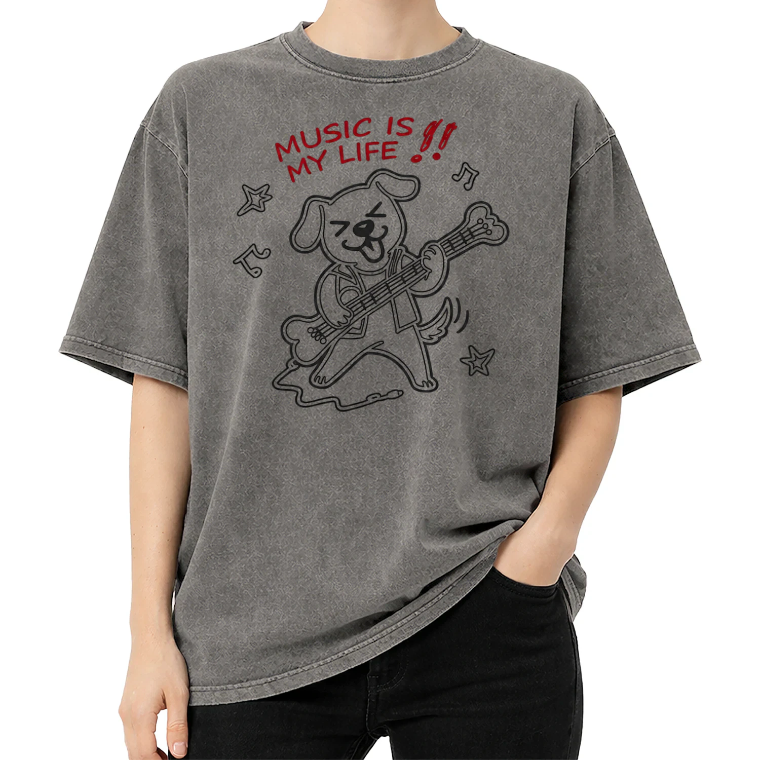 MUSIC IS MY LIFE — Acid Washed Graphic Tee