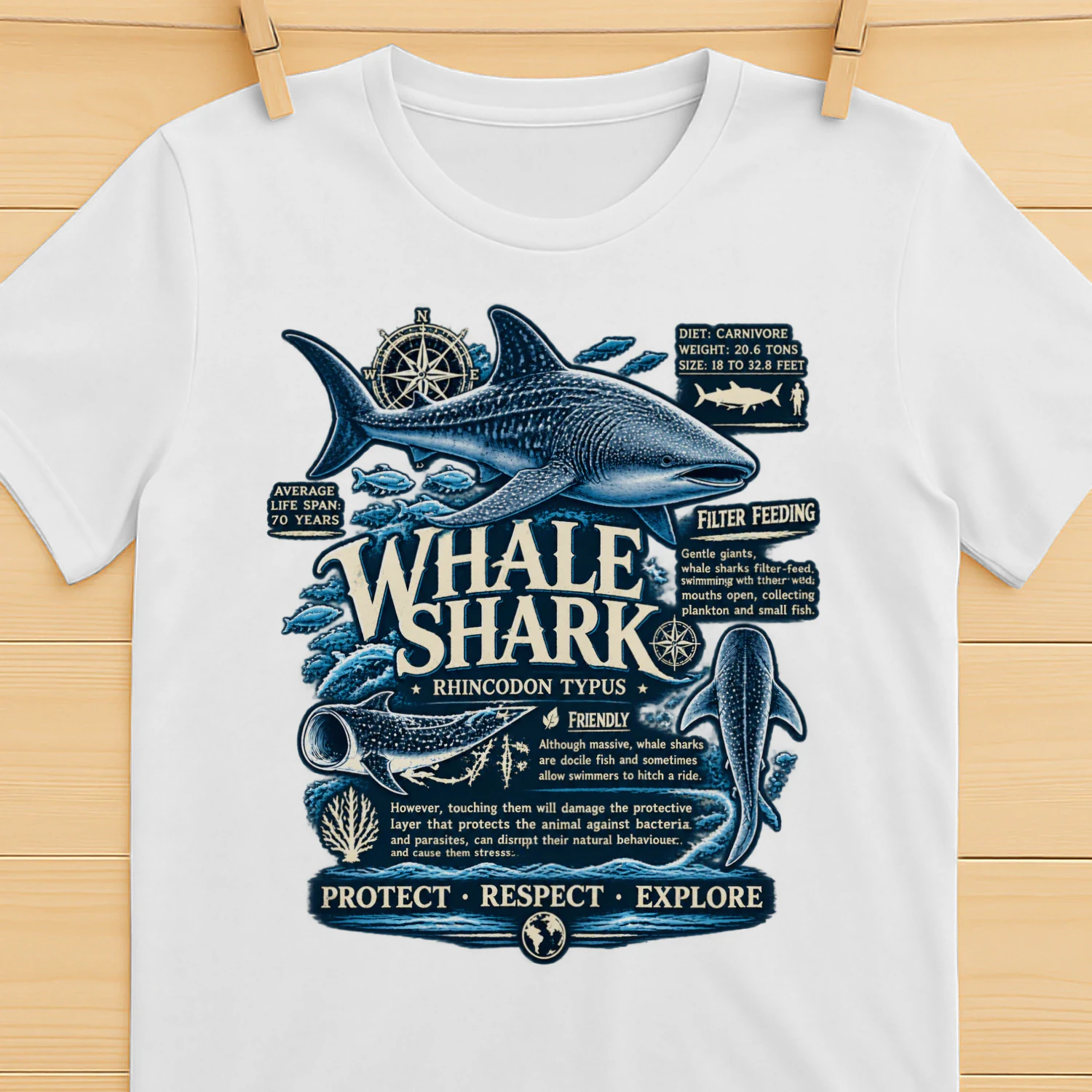 Whale Shark Vintage Ocean Life T-Shirt | Rhincodon Typus Marine Life Design | Shark Lover Ocean Explorer Tee
