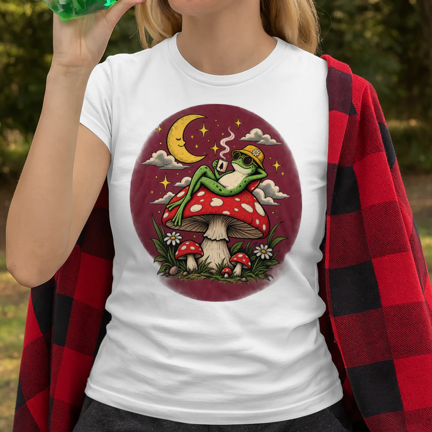 Cool Frog on Mushroom Vintage Retro Graphic T-Shirt Design