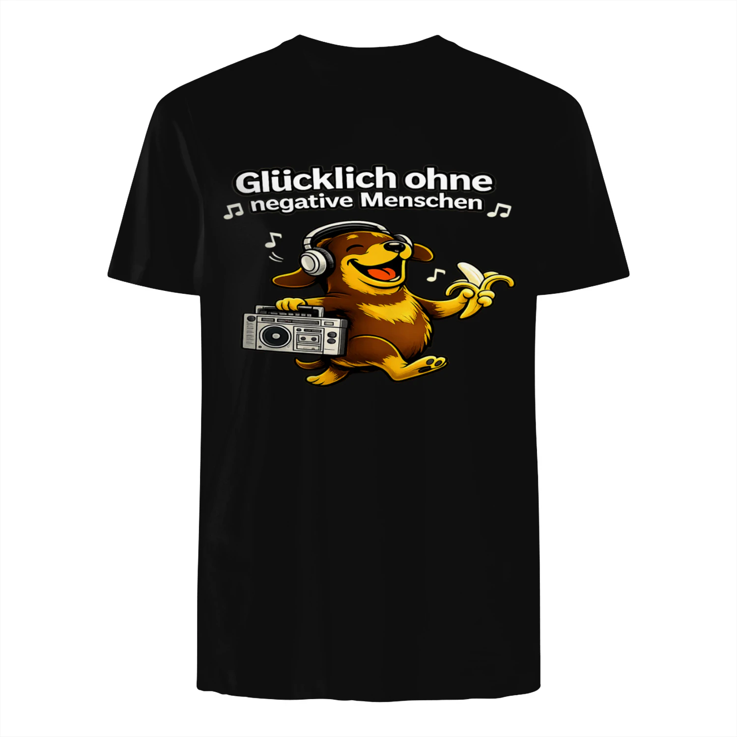 Glücklich ohne negative Menschen – Lustiges Hunde T-Shirt mit Musik-Vibes