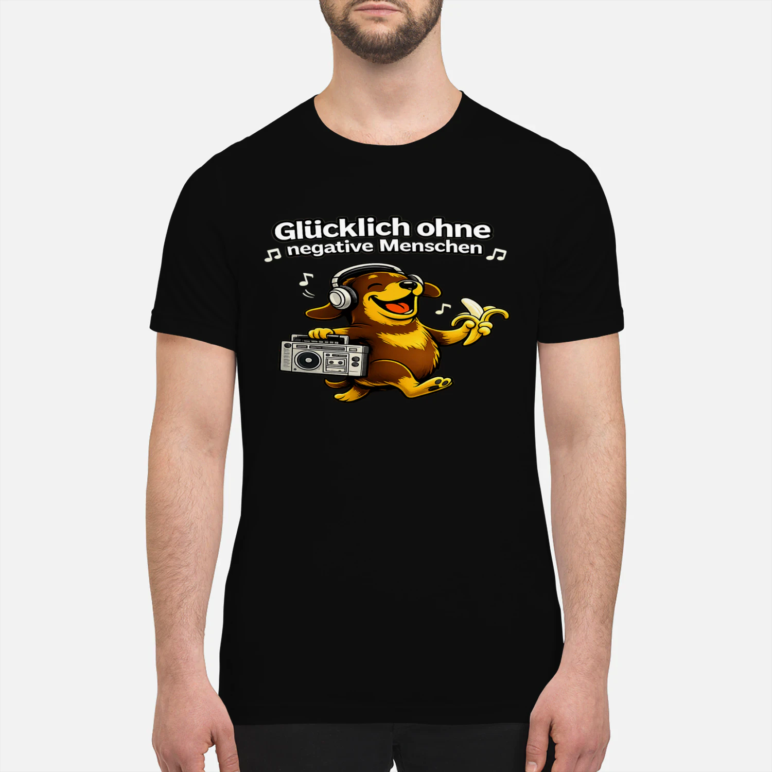 Glücklich ohne negative Menschen – Lustiges Hunde T-Shirt mit Musik-Vibes