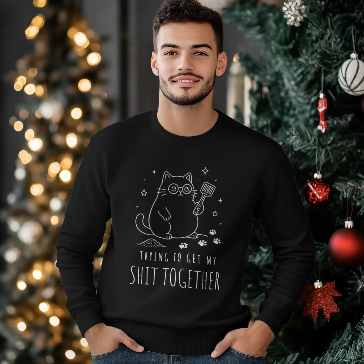 Trying To Get My Shit Together Shirt | Funny Cat Lover sweatshirt  | Sarcastic Adulting Gift