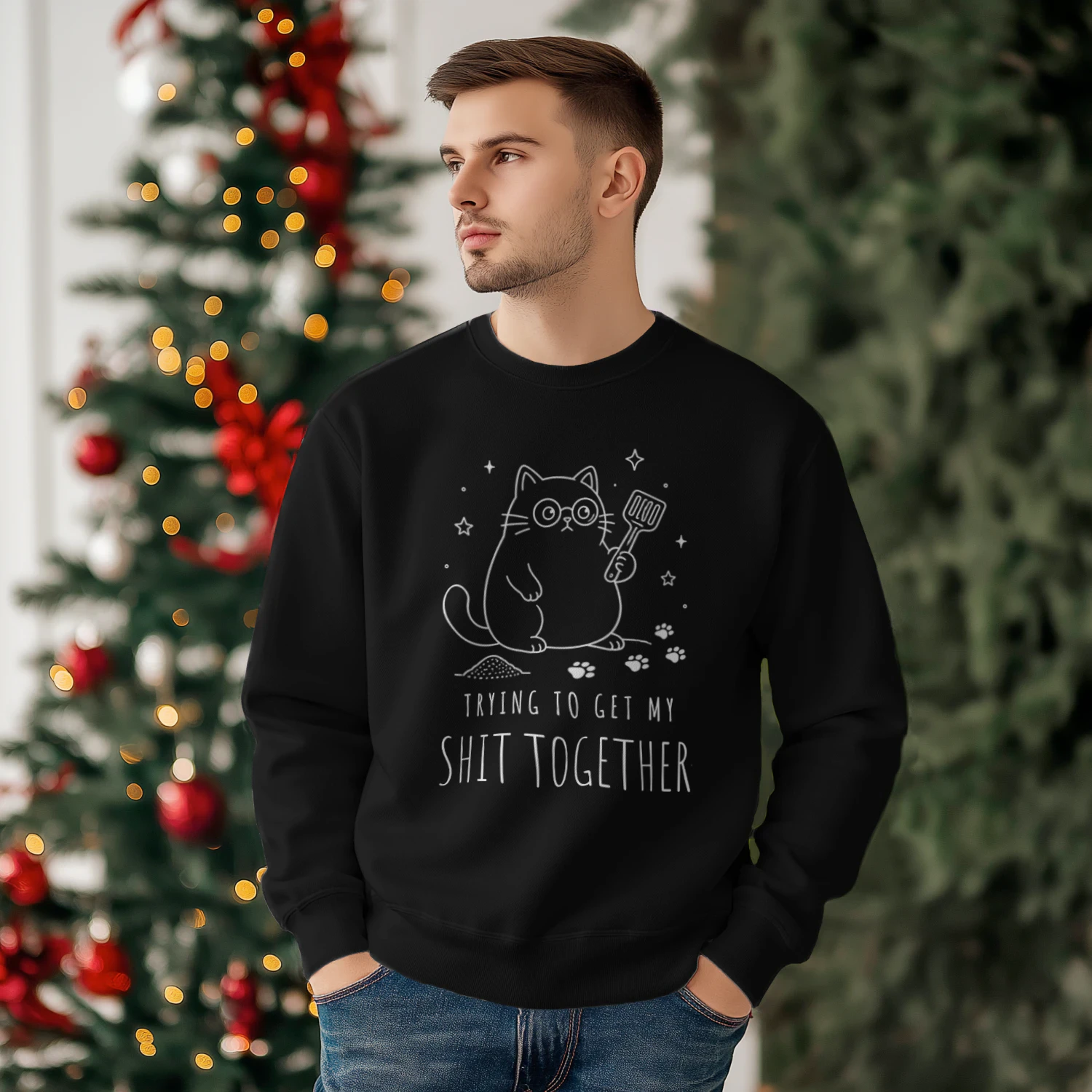 Trying To Get My Shit Together Shirt | Funny Cat Lover sweatshirt  | Sarcastic Adulting Gift