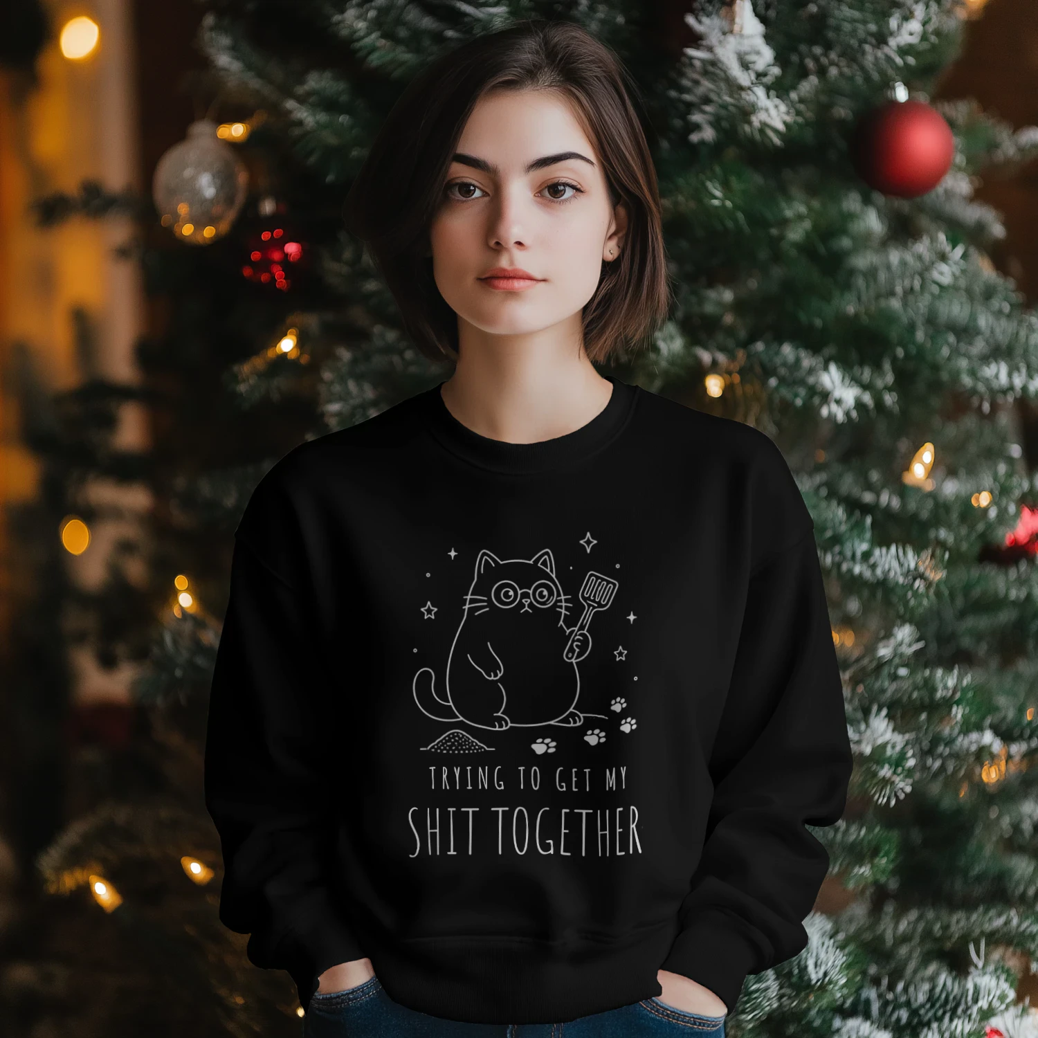 Trying To Get My Shit Together Shirt | Funny Cat Lover sweatshirt  | Sarcastic Adulting Gift