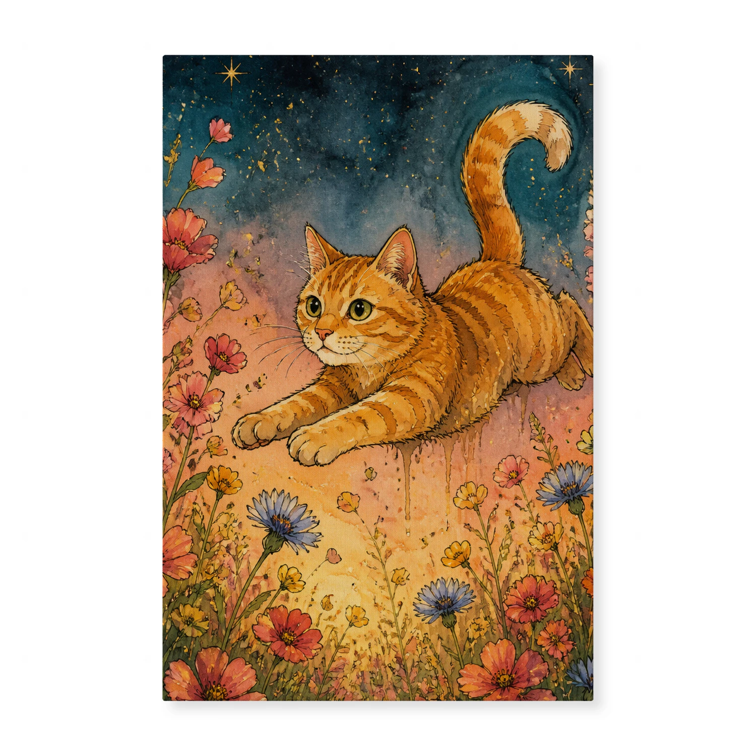 Orange Cat Wall Art Printable | Ginger Cat Watercolor Decor
