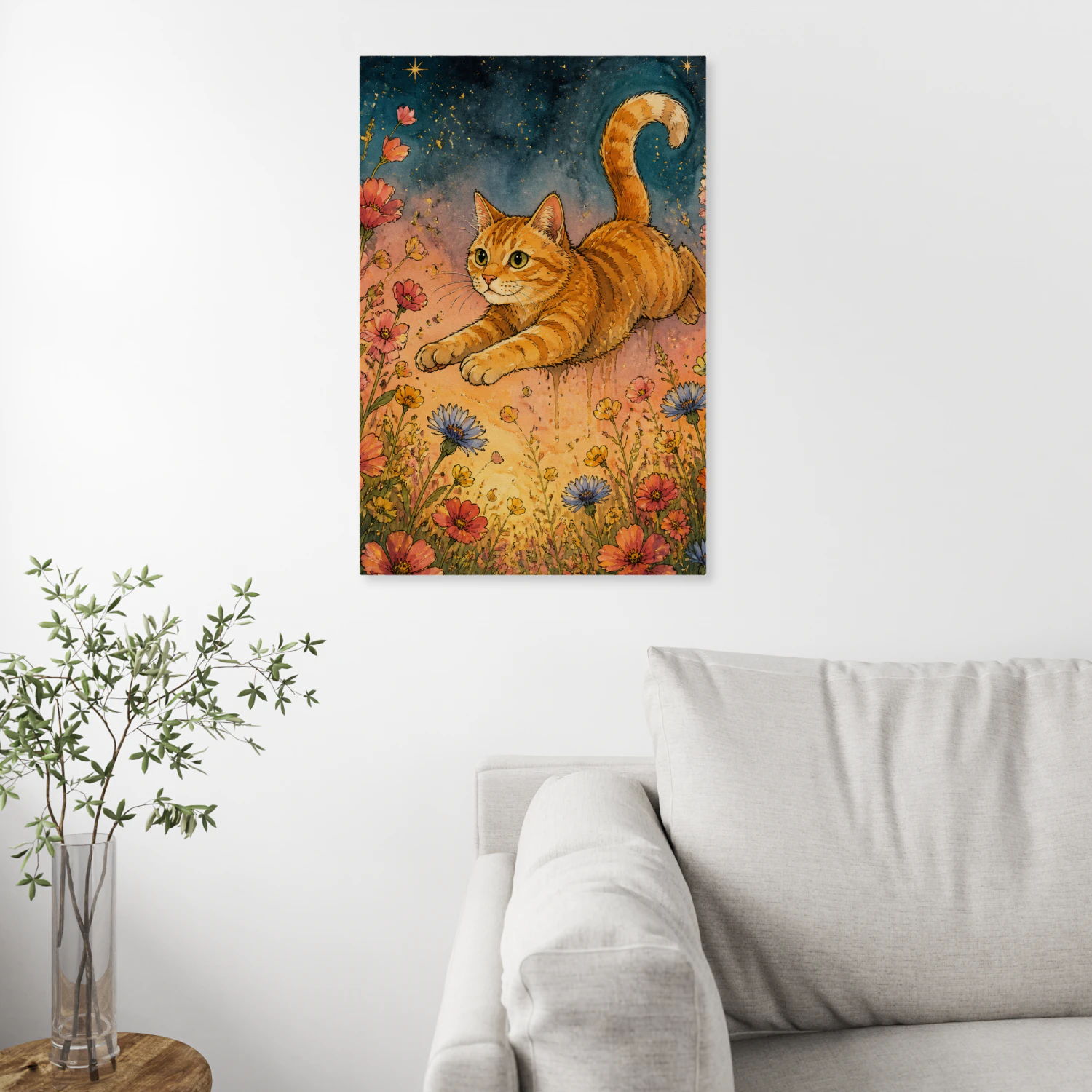 Orange Cat Wall Art Printable | Ginger Cat Watercolor Decor