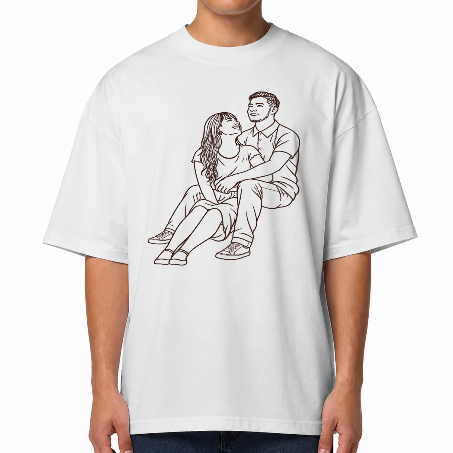 Custom Couple Embroidery Piqué Polo Shirt – Personalized Photo Line Art Polo for Couples, Anniversary Gift