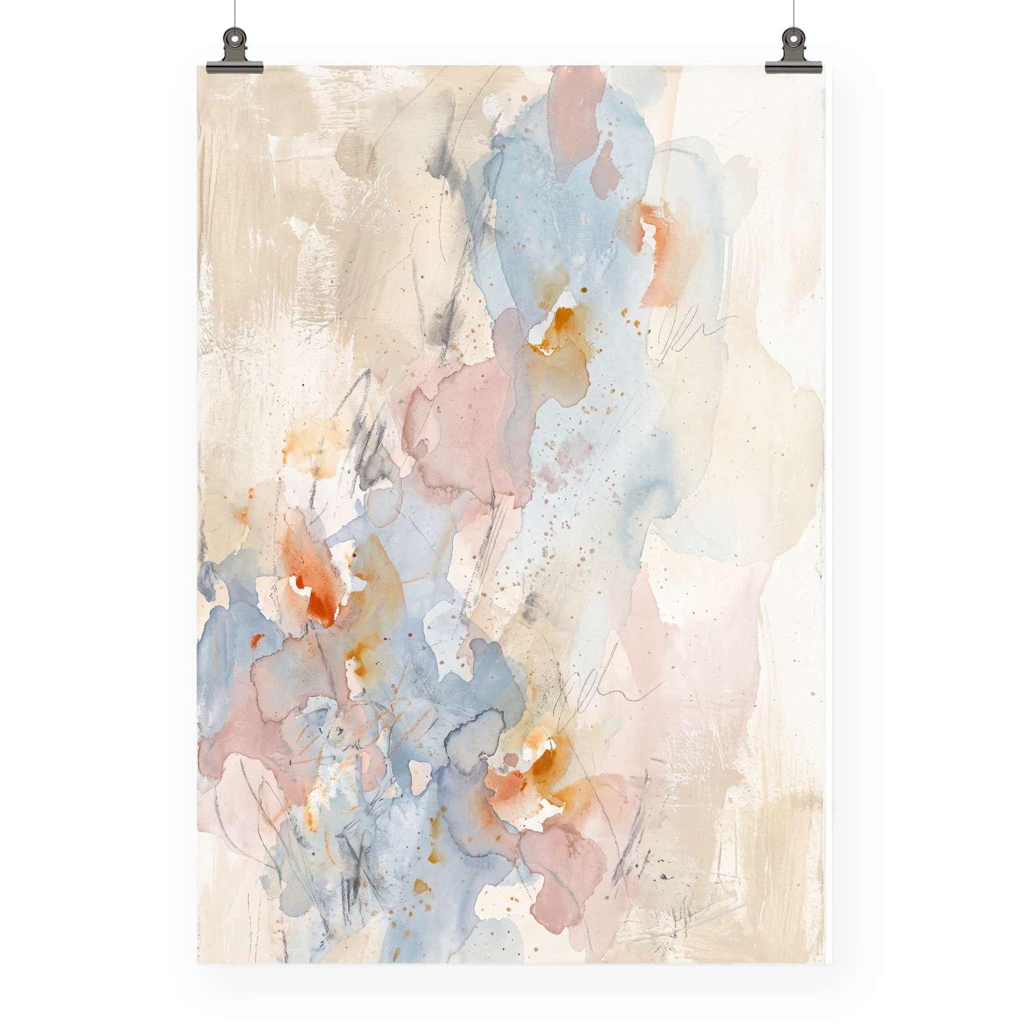 Dreamy Pastel Watercolor Floral, Blue Blush Peach
