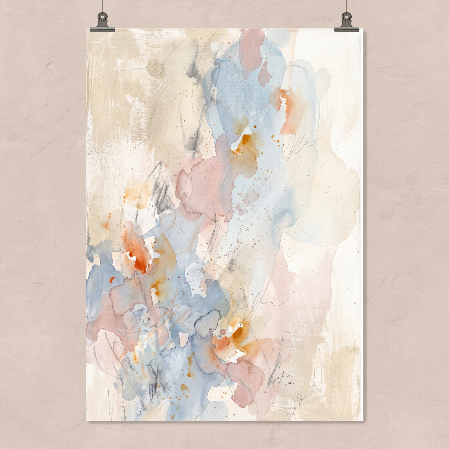 Dreamy Pastel Watercolor Floral, Blue Blush Peach