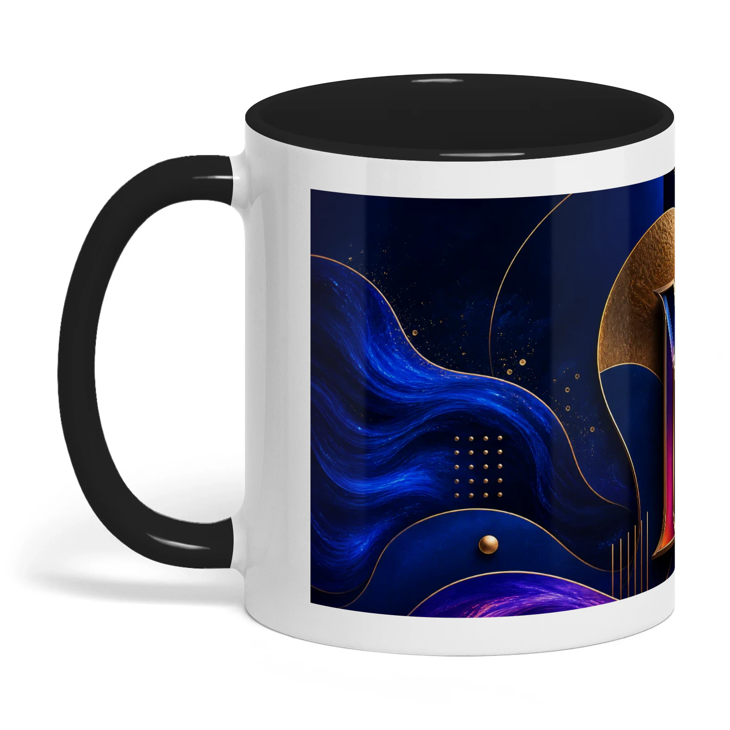 Modern Abstract M Initial Phone Case, Elegant Navy Blue, Violet, Coral and Gold Art