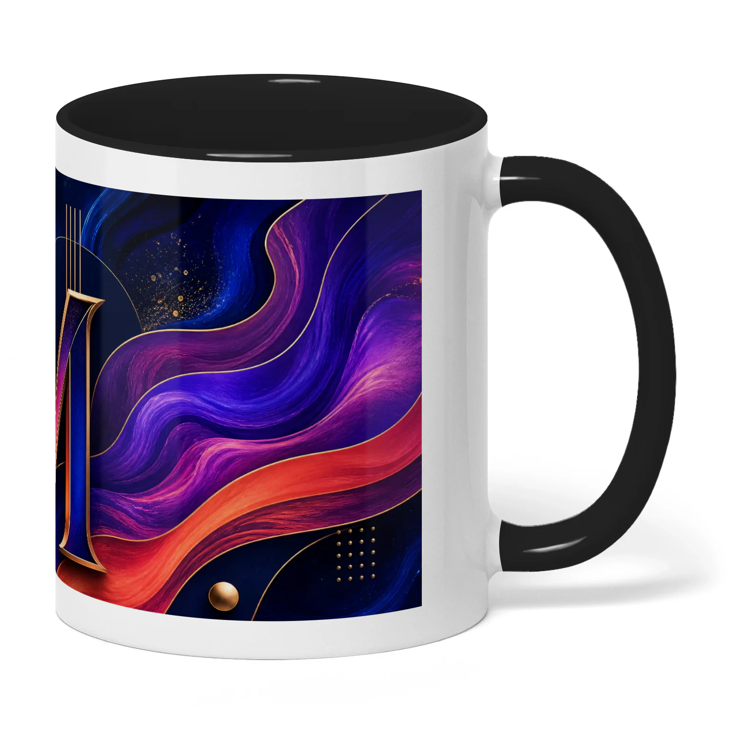 Modern Abstract M Initial Phone Case, Elegant Navy Blue, Violet, Coral and Gold Art