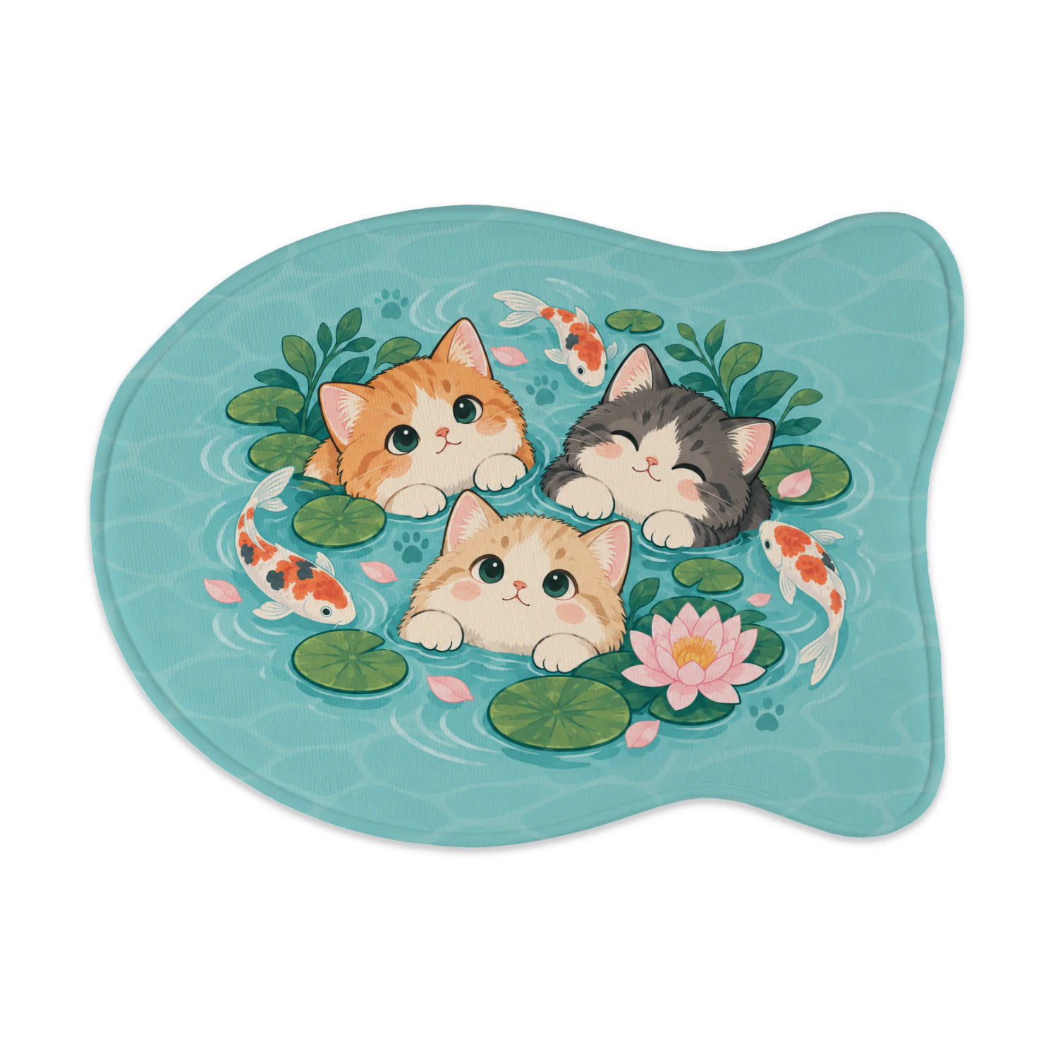  Kawaii Cat Feeding Mat with Koi Pond Kittens – Cute Cat Placemat for Food and Water Bowls