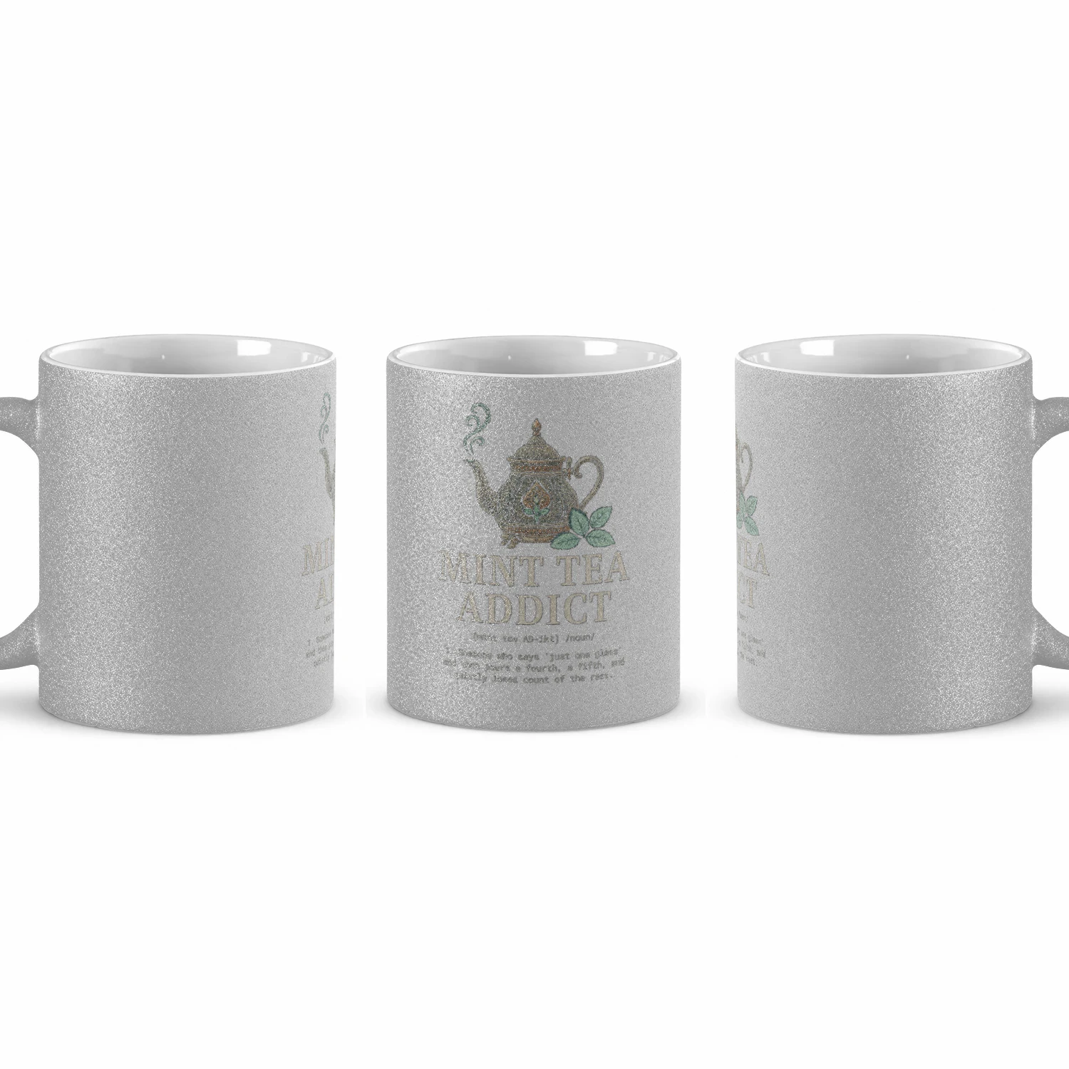 Mint Tea Addict mugs– Funny Mint Tea Lover Graphic Tee with Vintage Teapot 