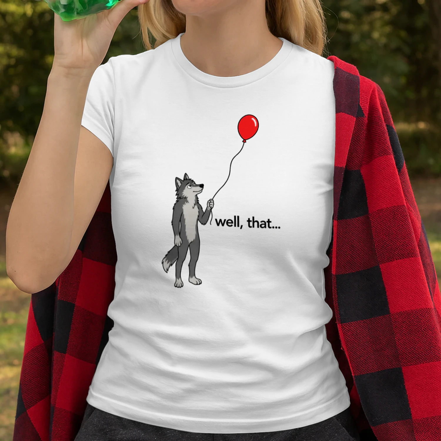 Wolf Looking at Balloon T-Shirt – Funny “Well, That…” Graphic Tee