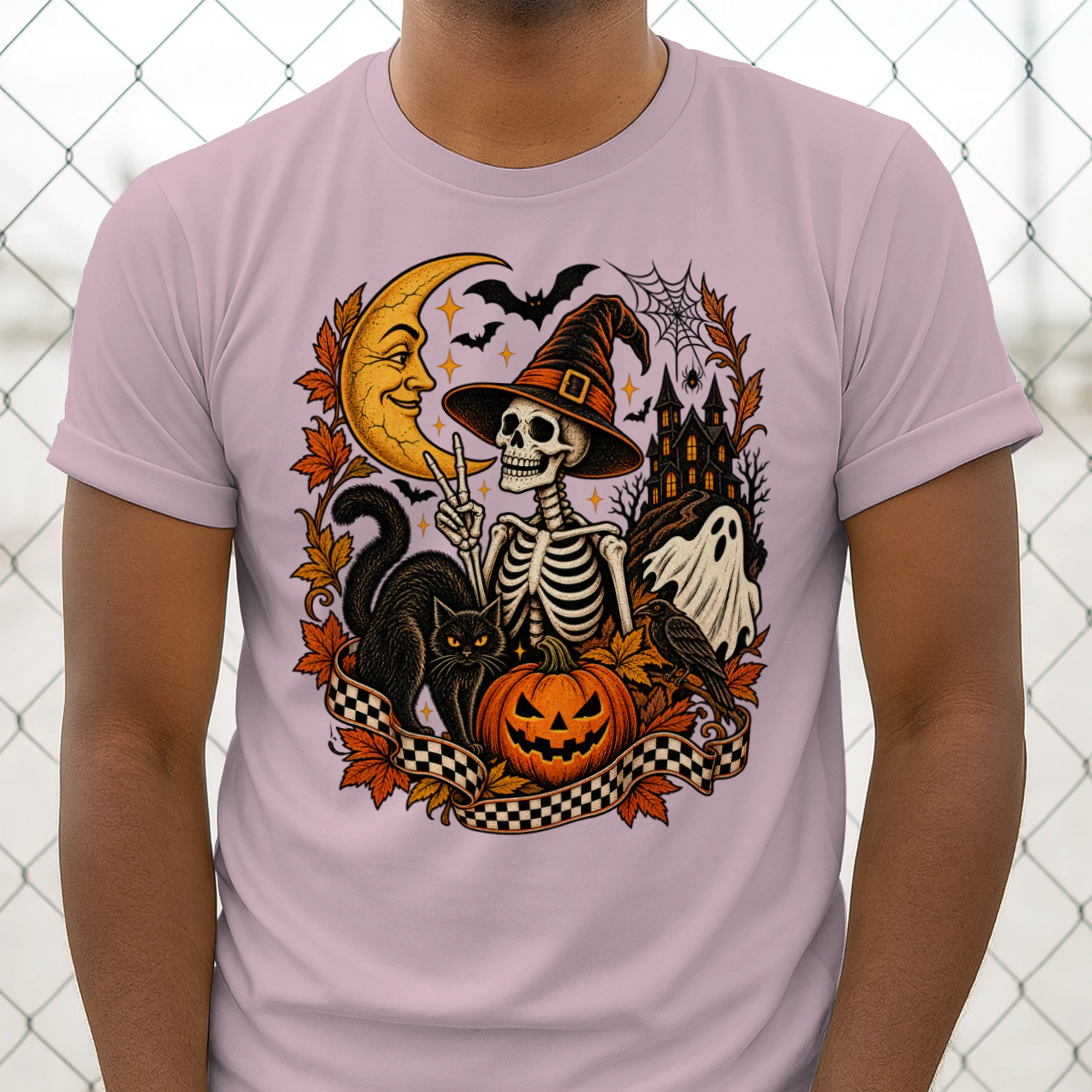 Vintage Halloween Skeleton Witch T-Shirt