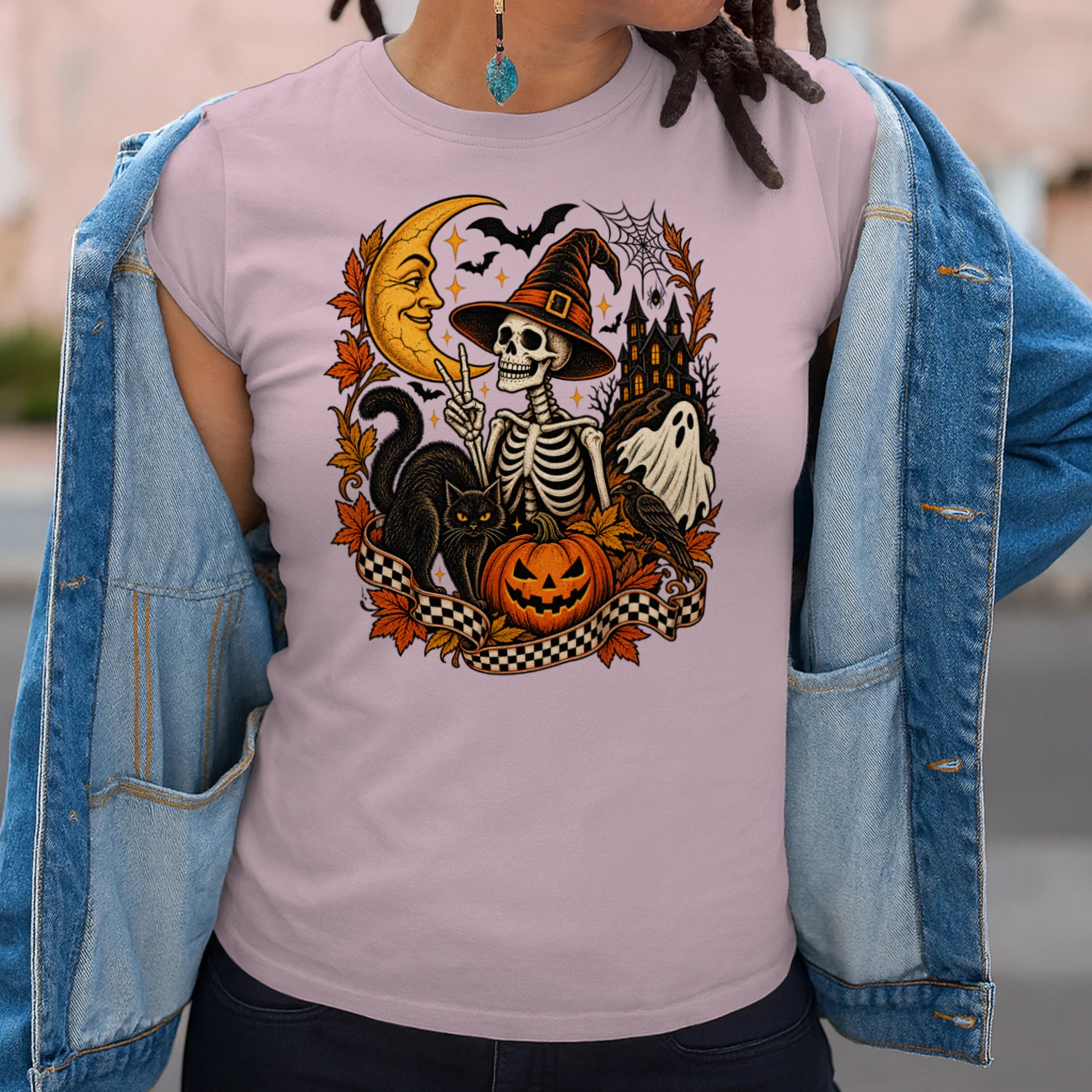 Vintage Halloween Skeleton Witch T-Shirt