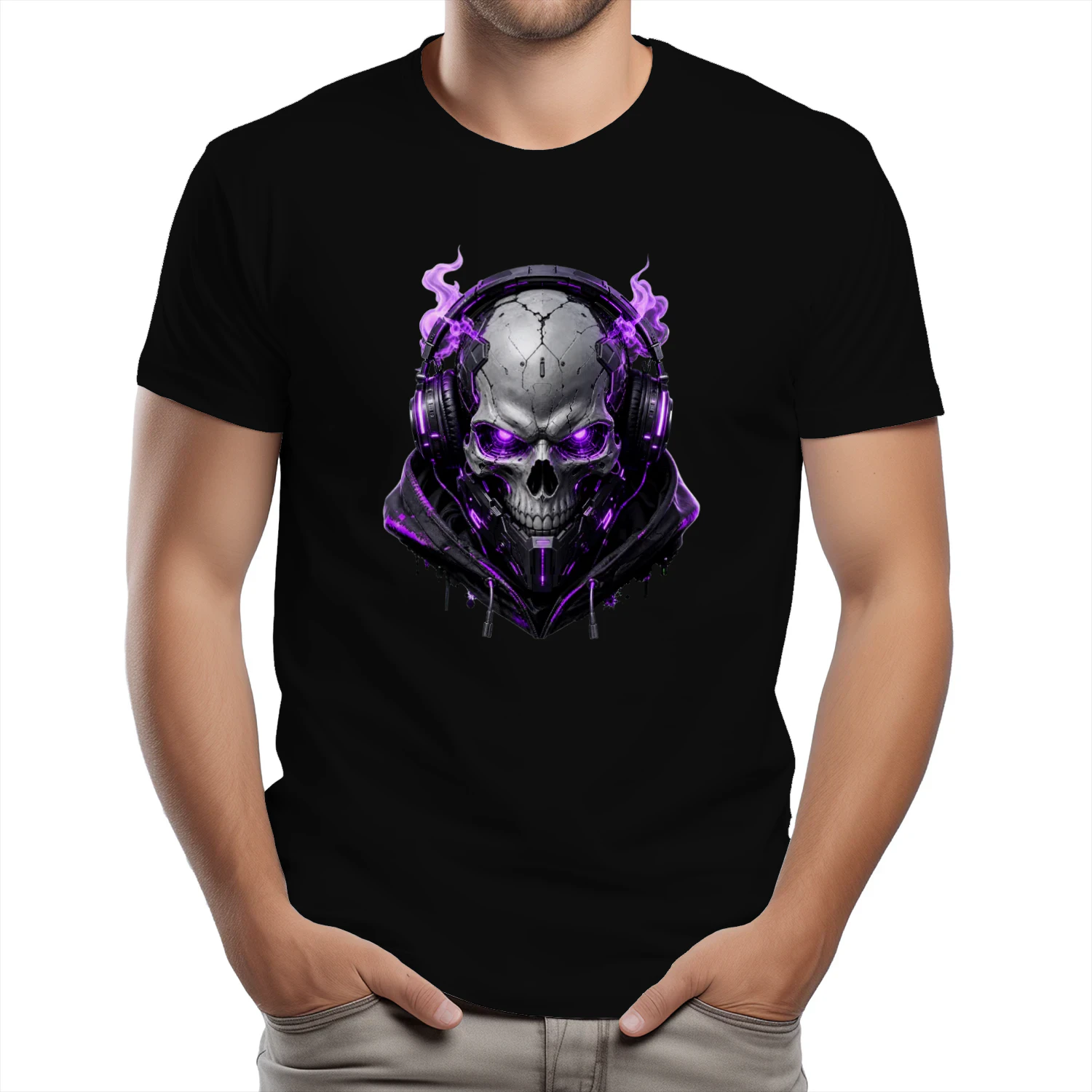 Cyber Skull Graphic Tee – Neon Purple Cyberpunk
