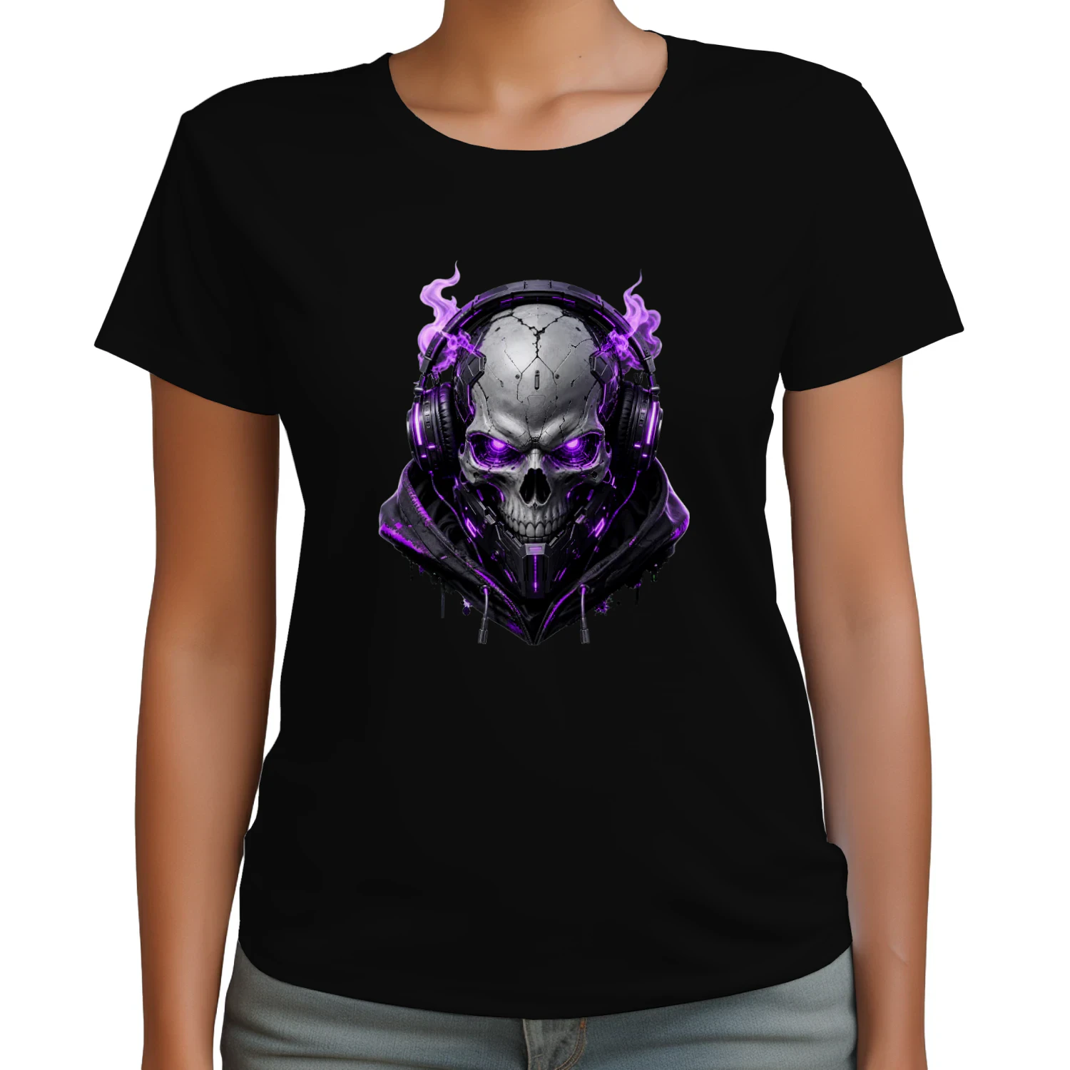 Cyber Skull Graphic Tee – Neon Purple Cyberpunk