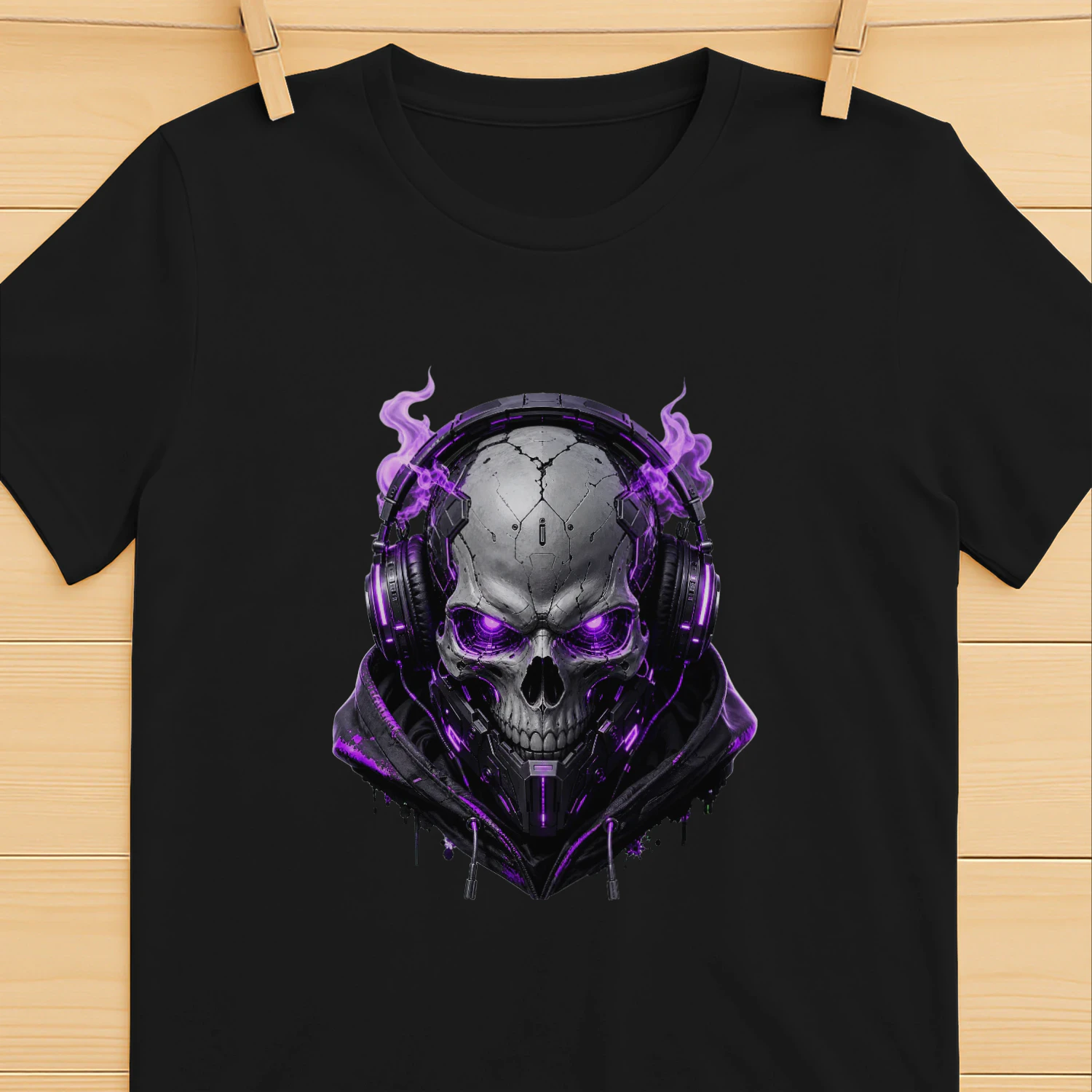 Cyber Skull Graphic Tee – Neon Purple Cyberpunk