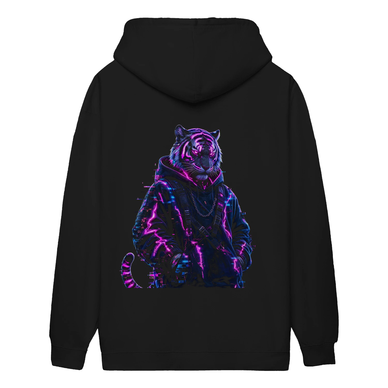 Glitch Tiger Hoodie - Neon Purple Cyberpunk