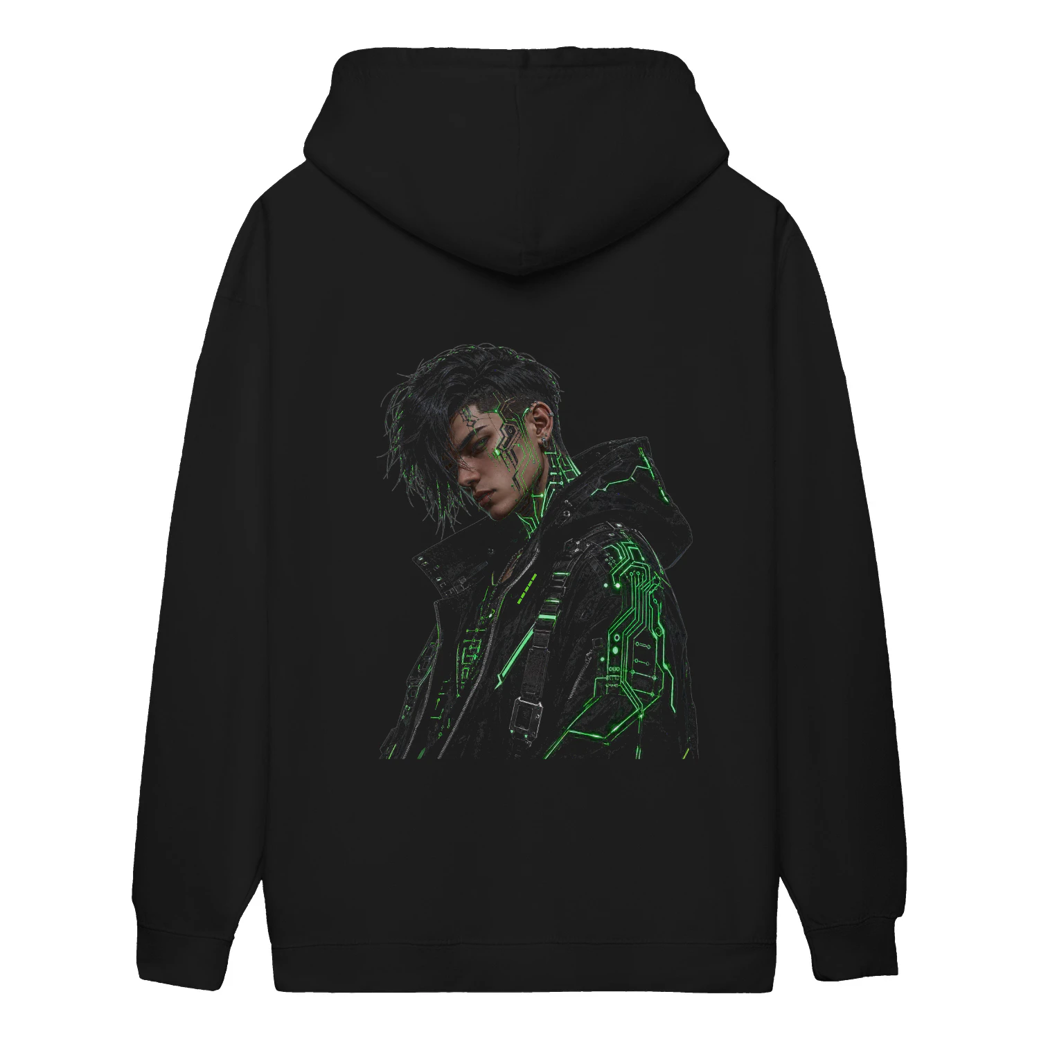 Cyber Hacker Techwear Hoodie - Neon Green Circuit Urban Streetwear