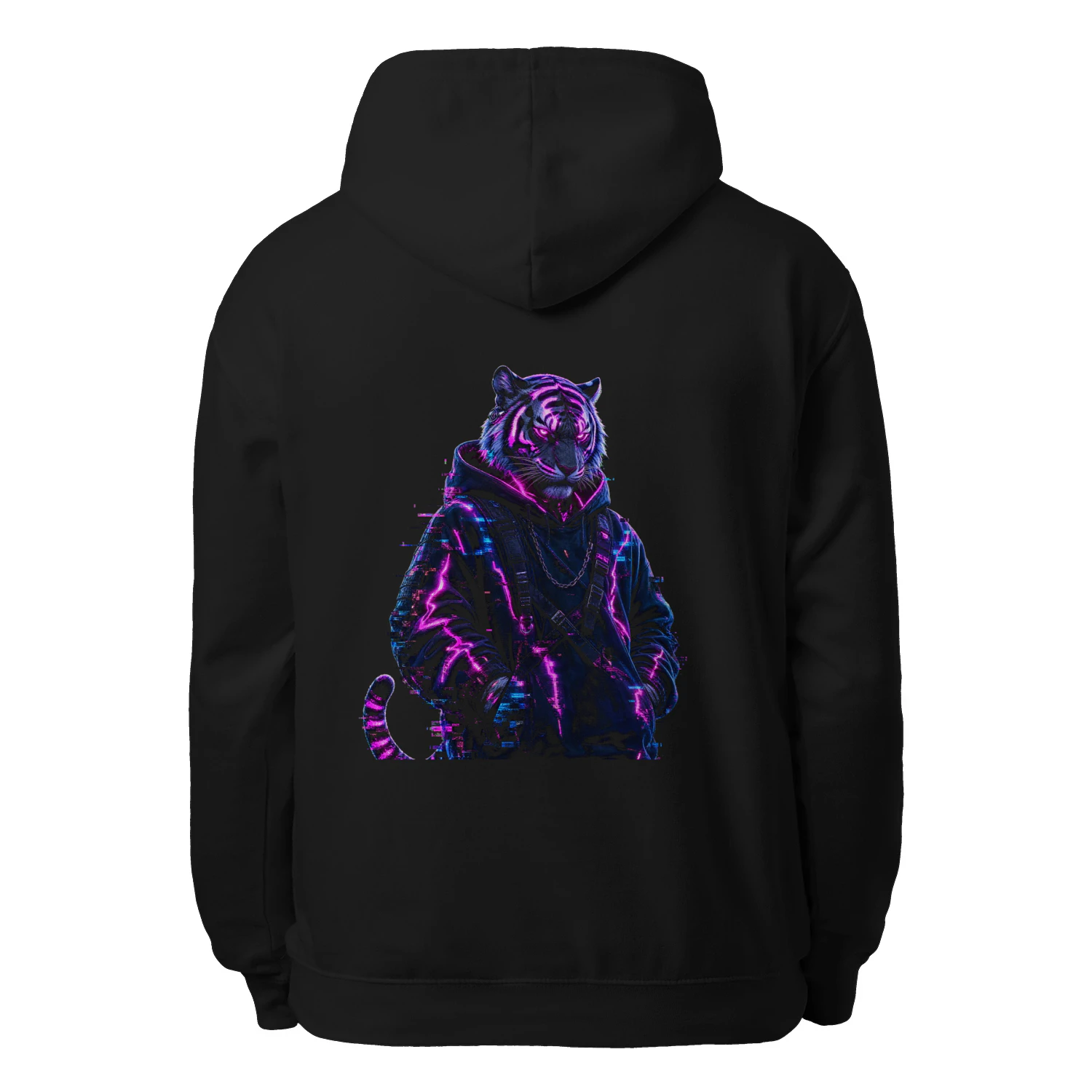 Glitch Tiger Hoodie - Neon Purple Cyberpunk