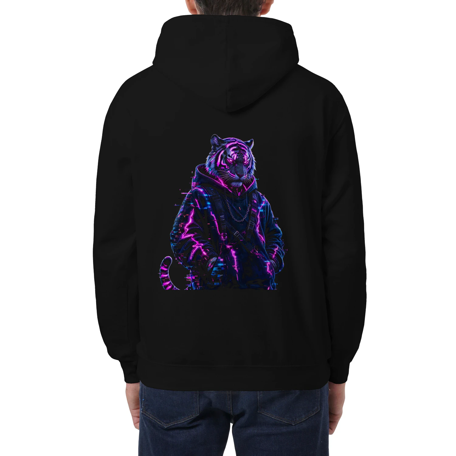 Glitch Tiger Hoodie - Neon Purple Cyberpunk